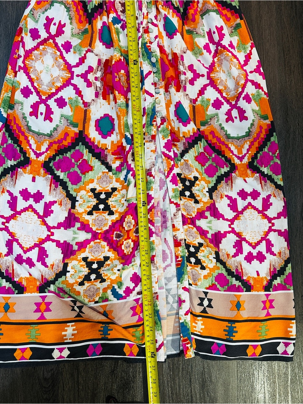 Boho Aztec Print Maxi Skirt Festival Western Smocked Waist Small - Picture 6 of 12